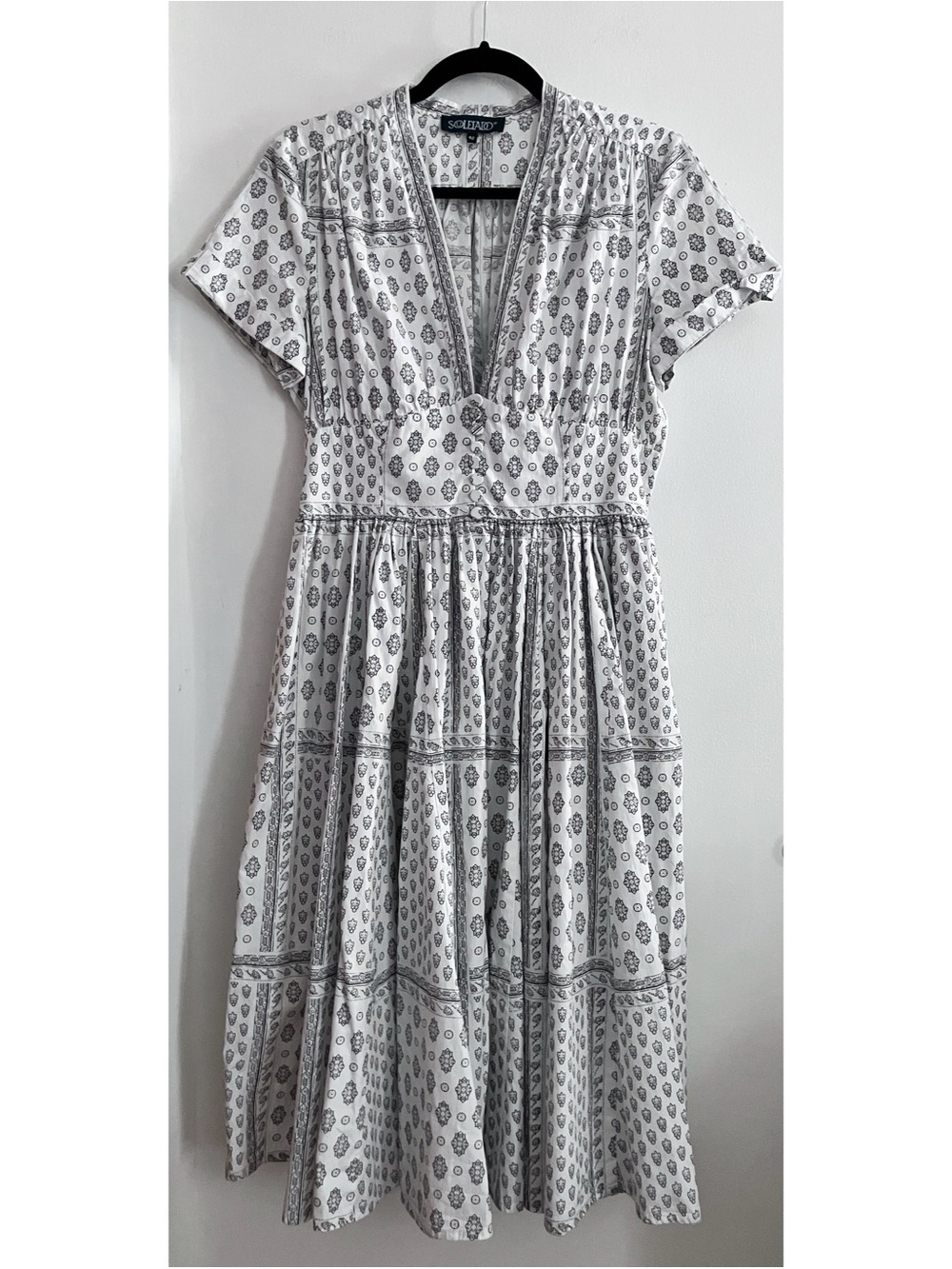 Souleiado White Patterned Pleated Cotton Midi Dress Women’s EU 42 / US 10